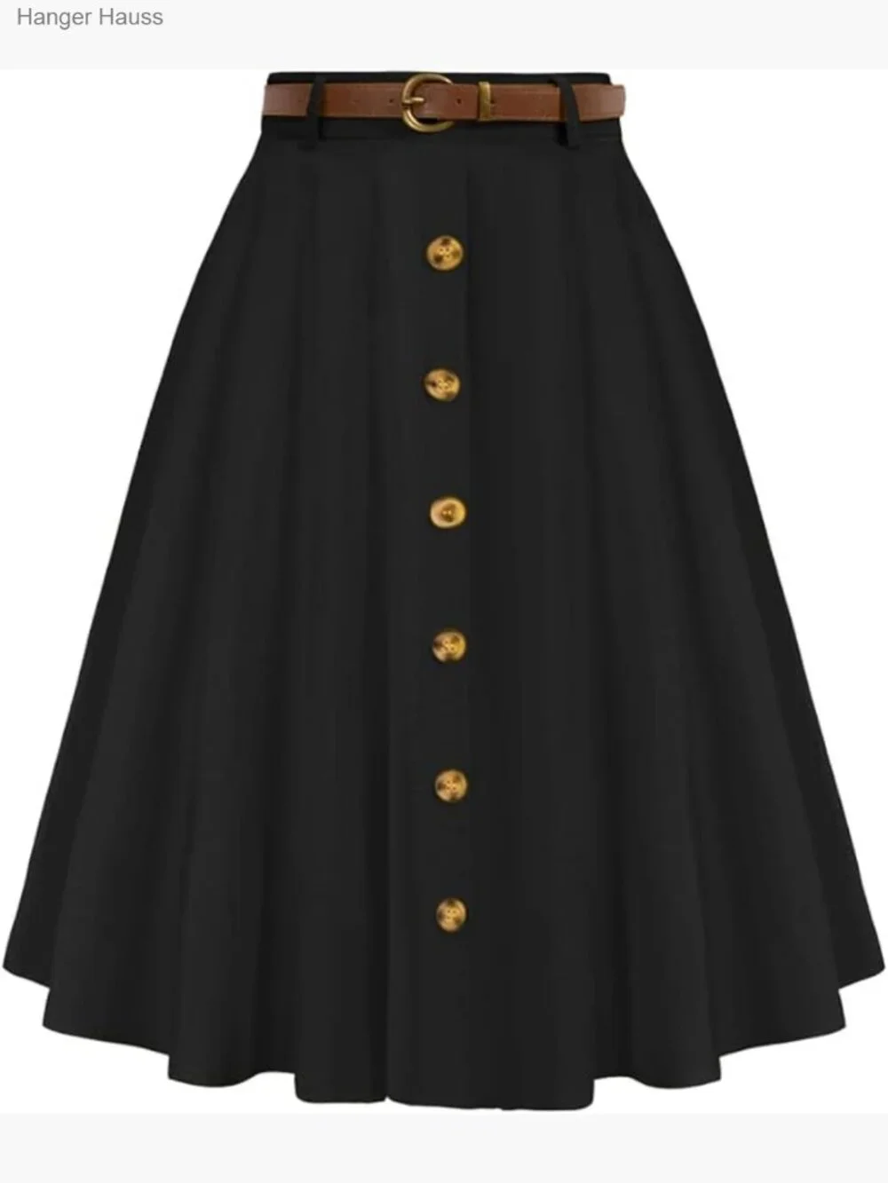 Vintage High Waist A-Line Midi Skirt with Pockets & Belt